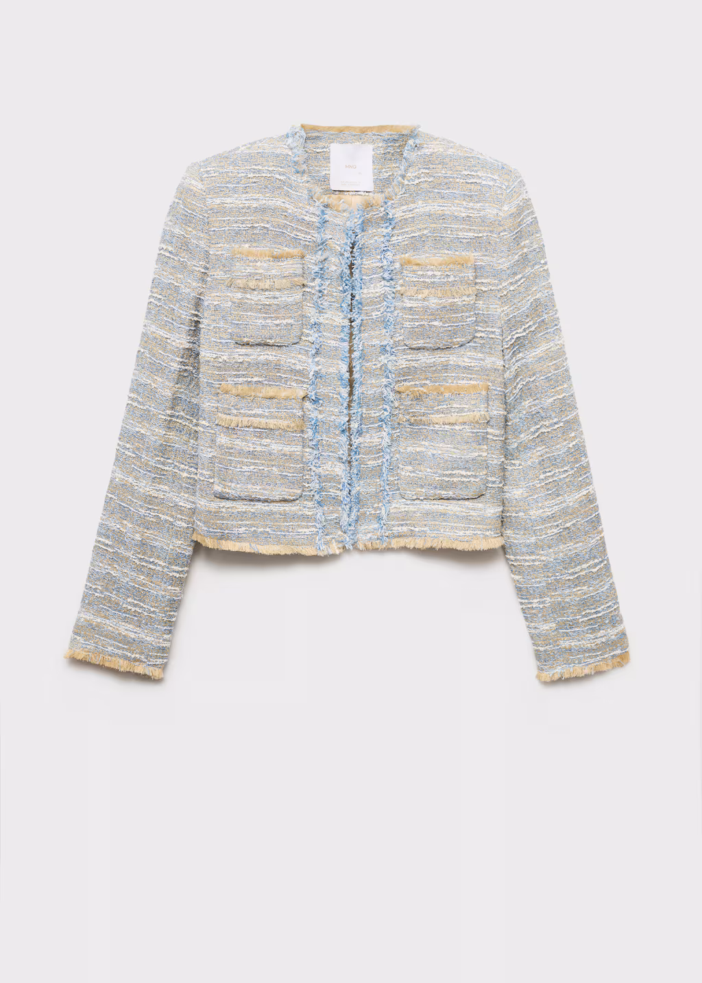 Tweed jacket with frayed ends - Sky Blue