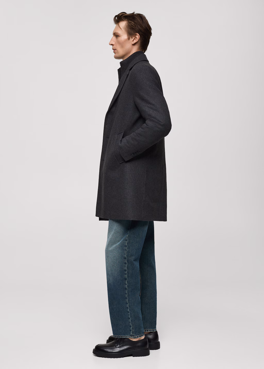 Regular fit quilted wool coat - Black