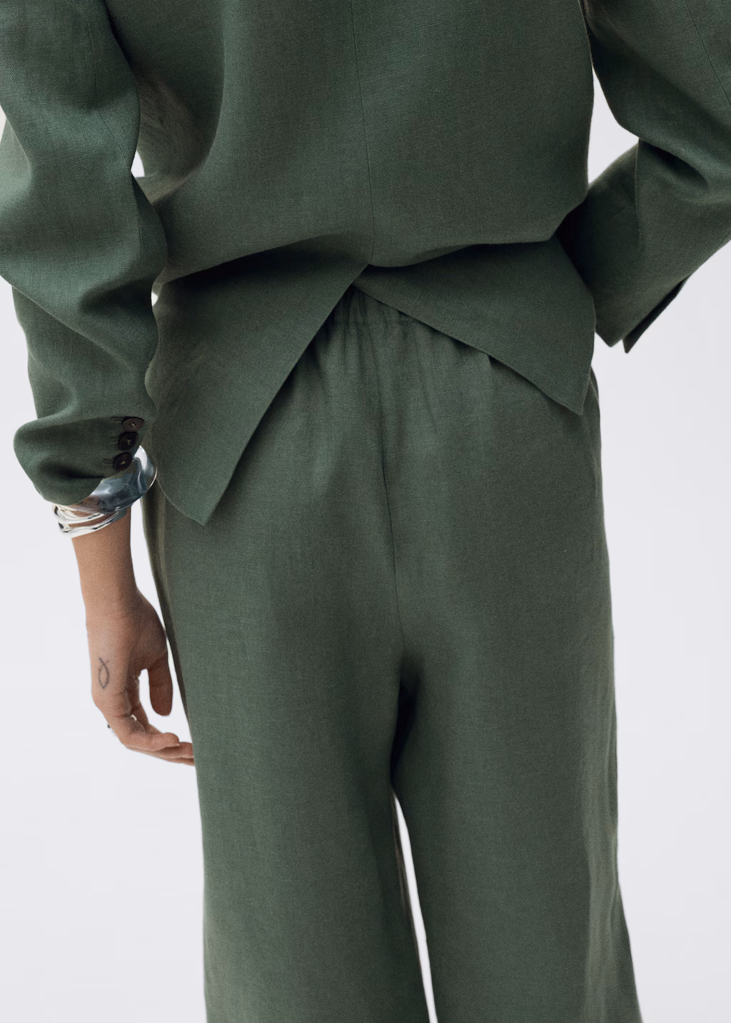 Straight linen-blend trousers - Forest Green