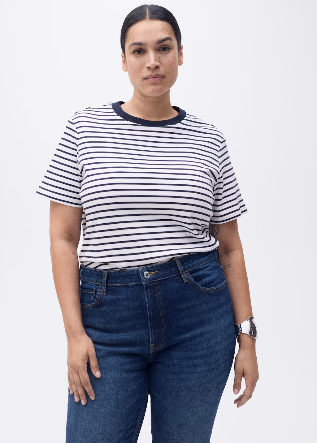 Striped short-sleeved cotton t-shirt - Blue