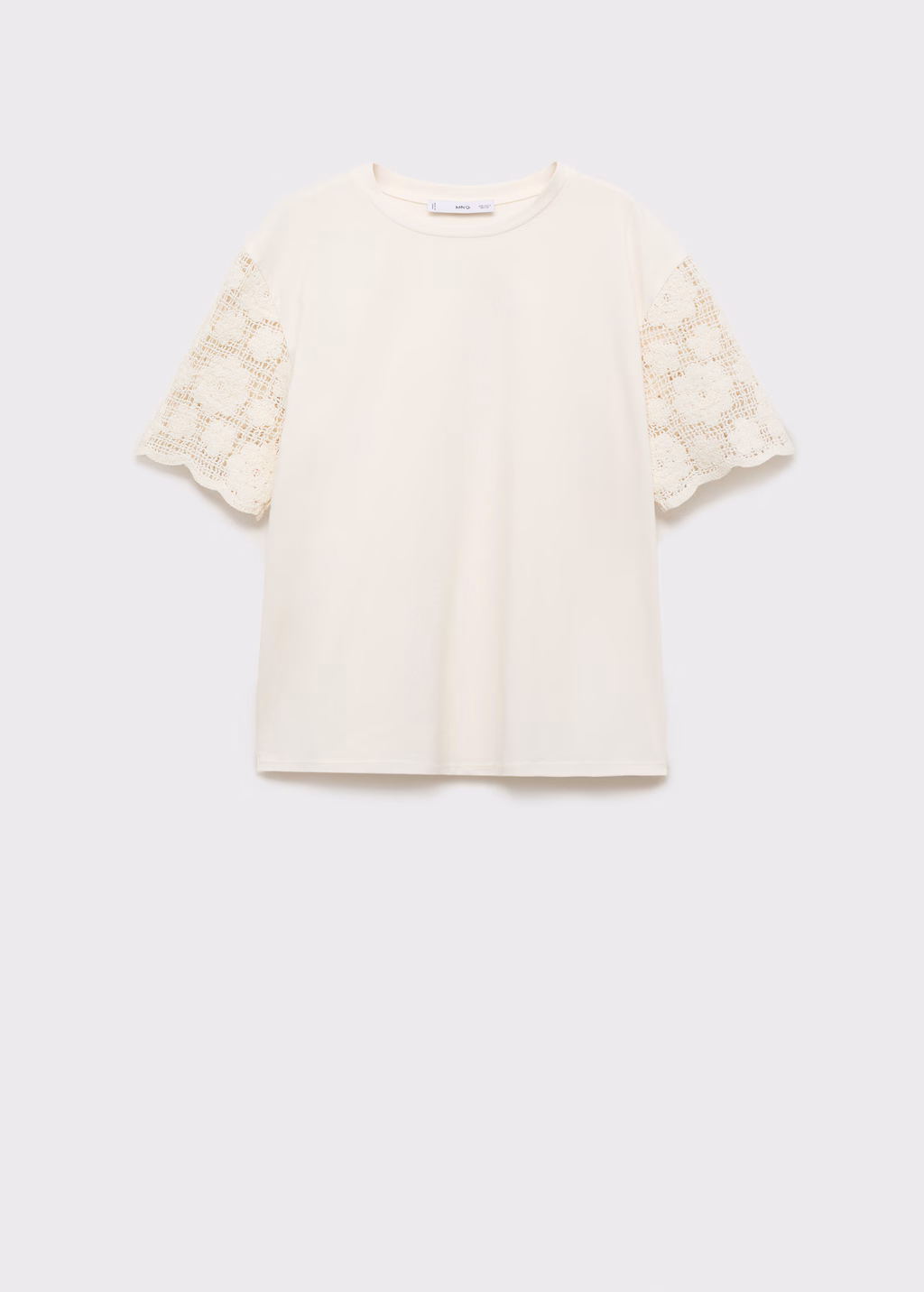 Crochet sleeve cotton t-shirt - White