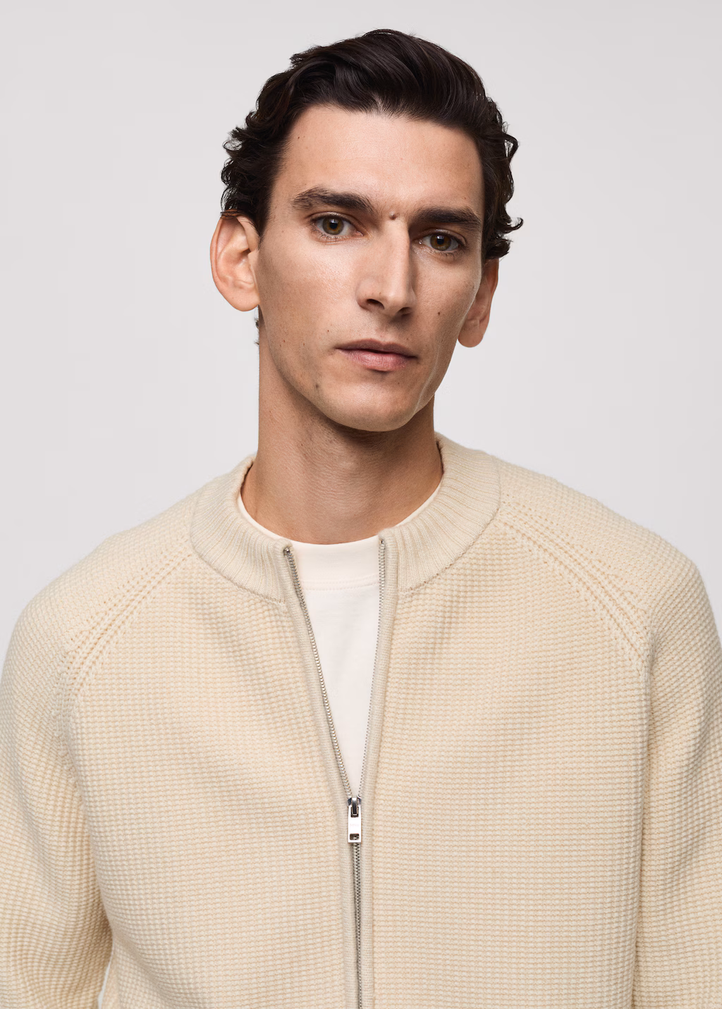 Structured knitted cardigan with zip - Sand