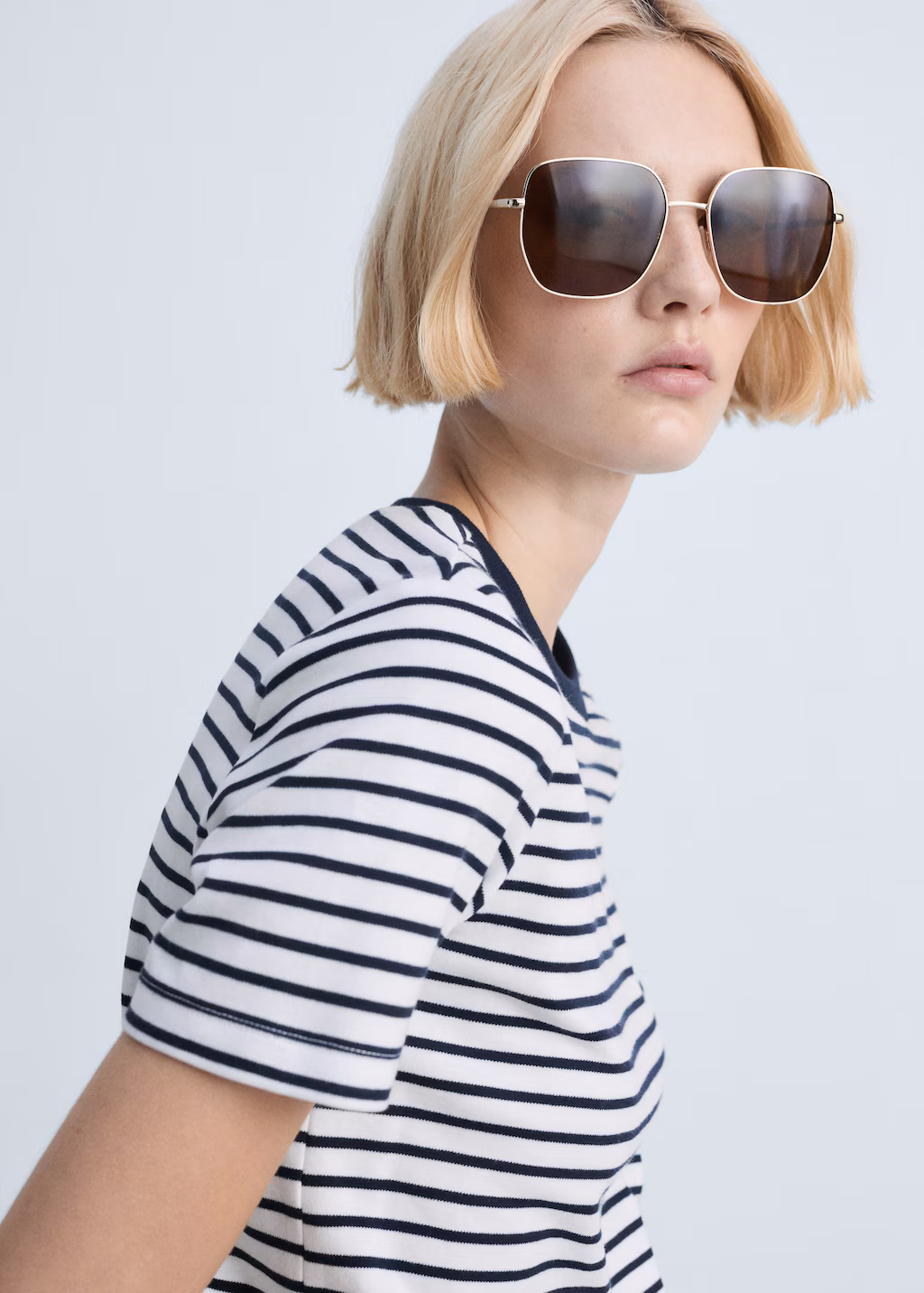 Striped short-sleeved cotton t-shirt - Blue