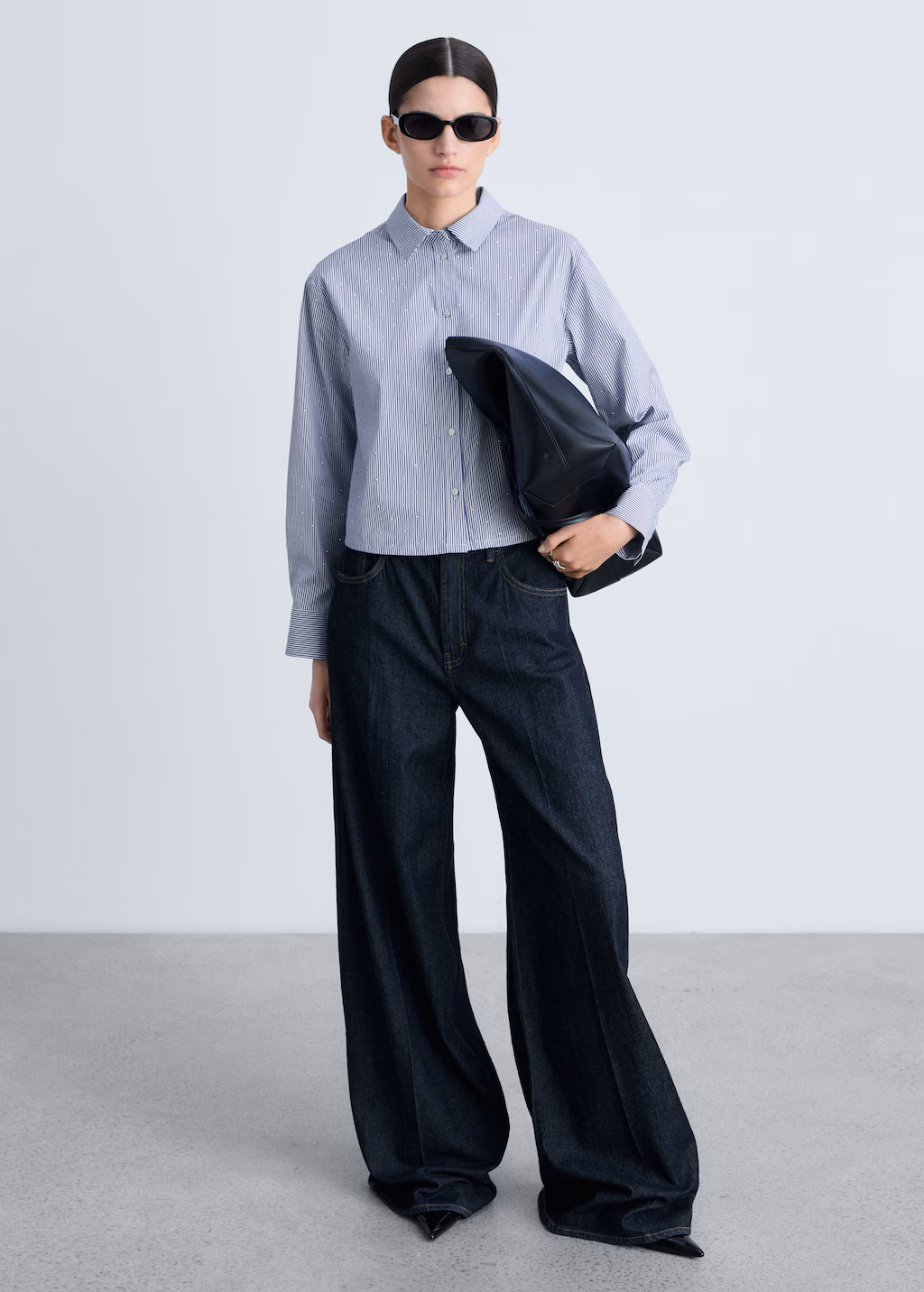 Striped shirt with rhinestone detail - Sky Blue