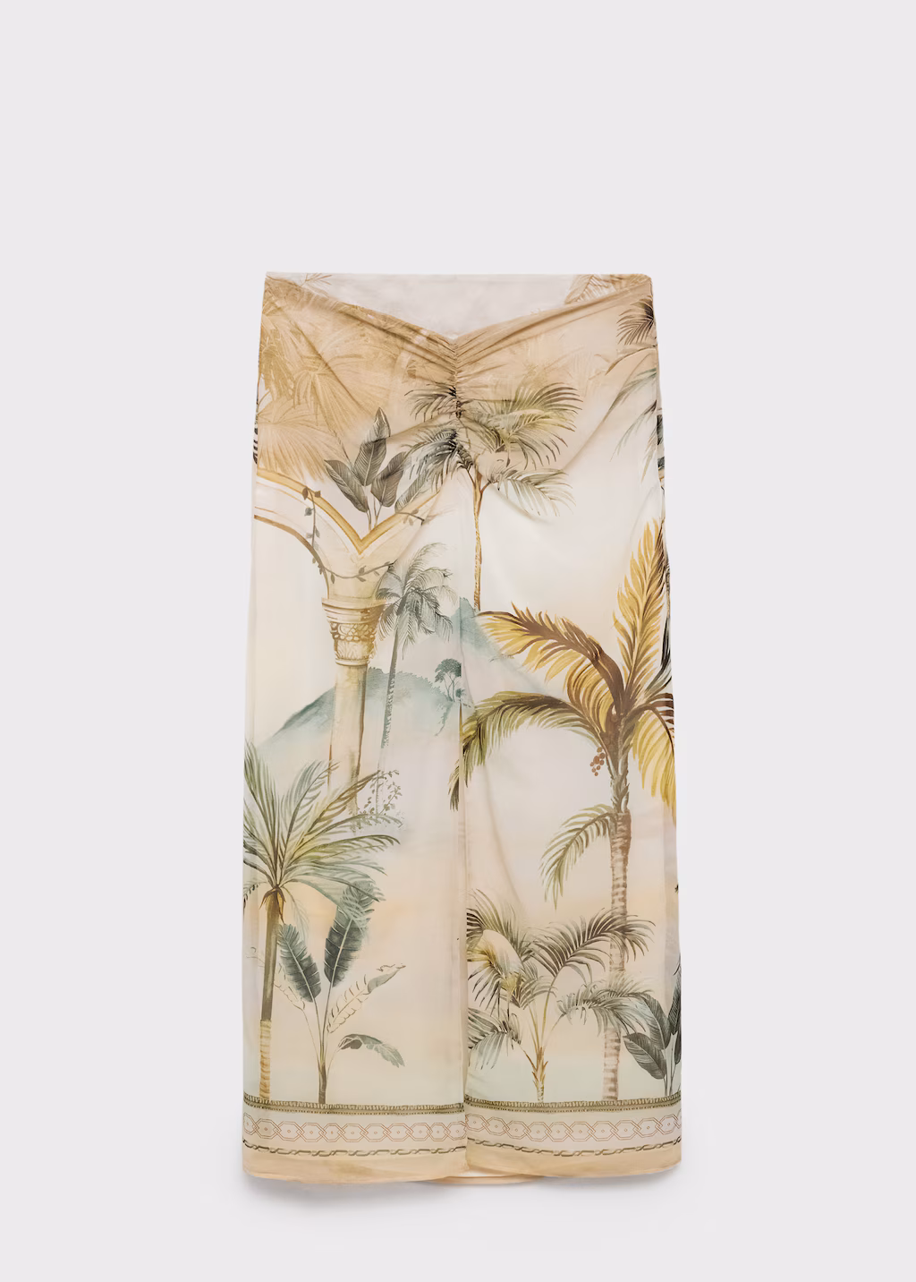 Tropical-print straight skirt - Ecru