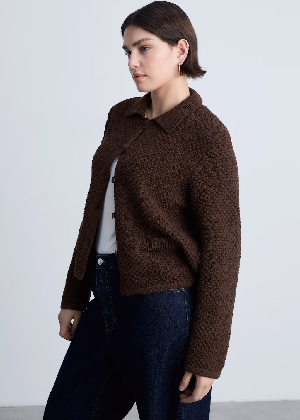 Polo-neck knitted jacket - Brown