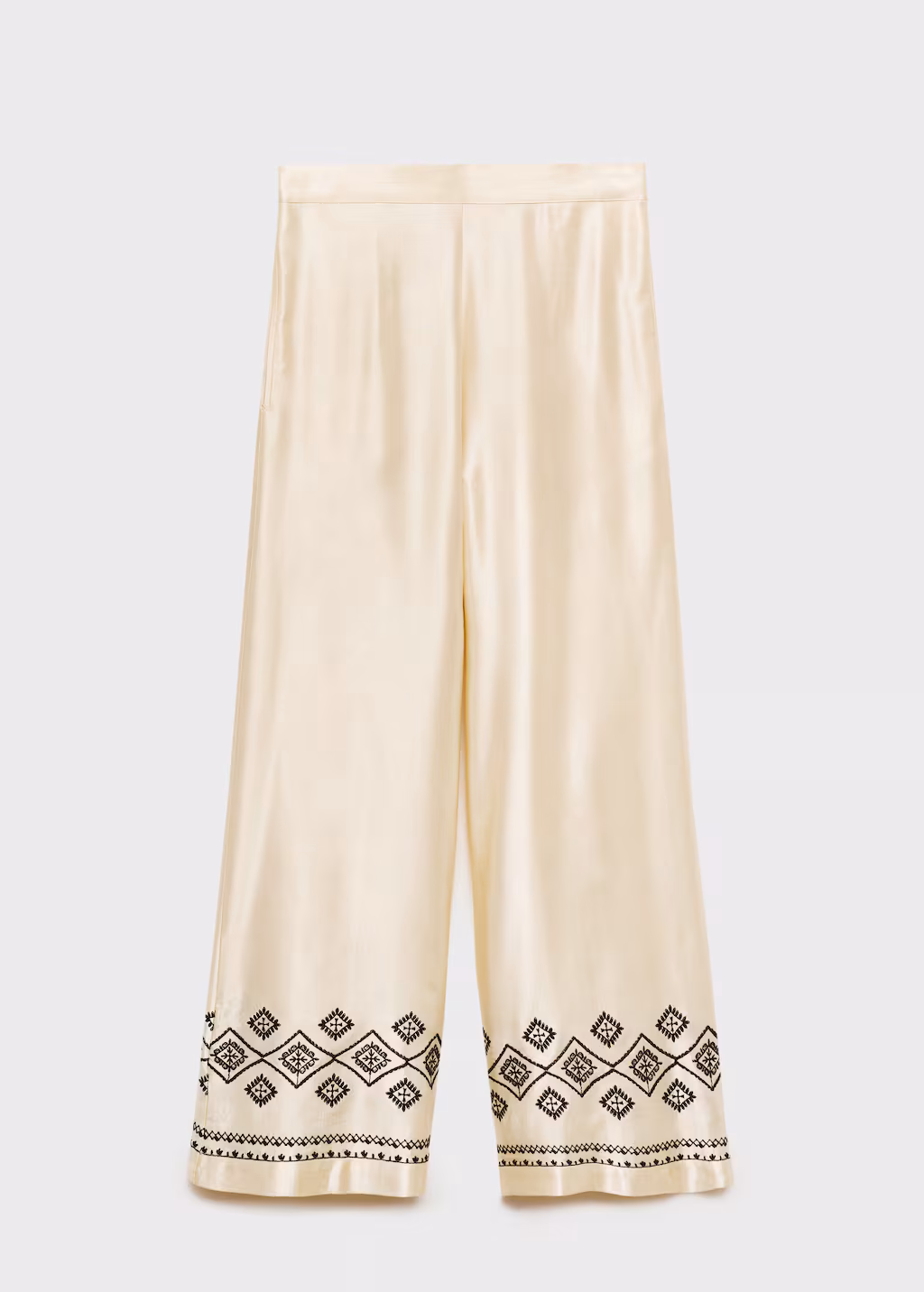 Wideleg trousers with embroidered hem - Ecru