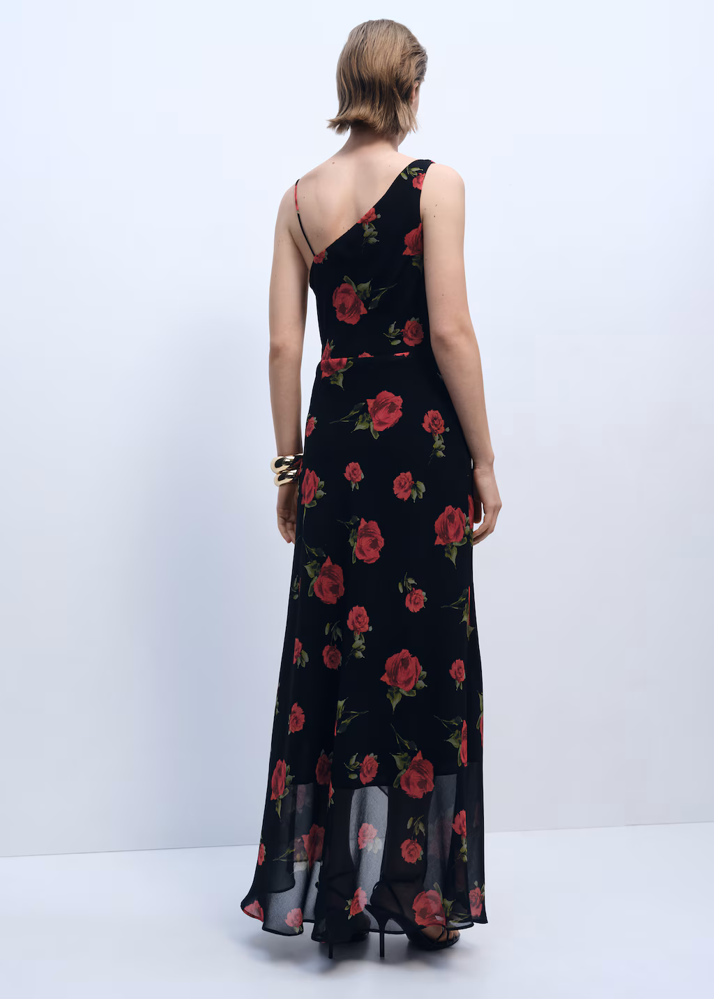 Long floral-print dress - Black