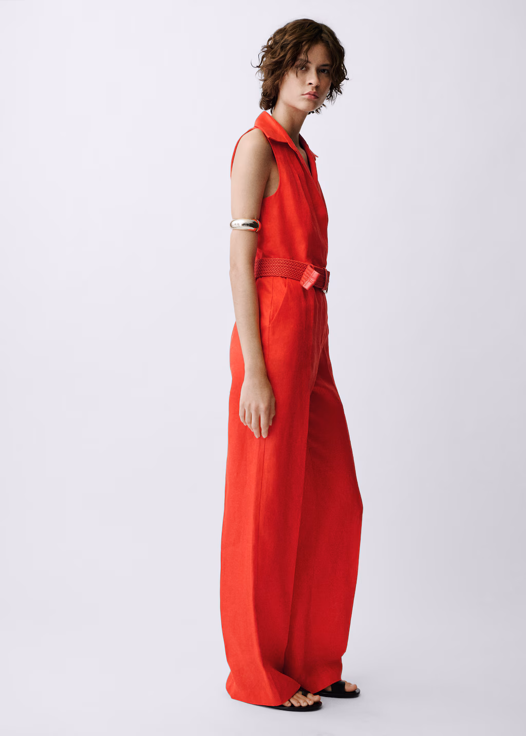 Shirt jumpsuit with belt - Red