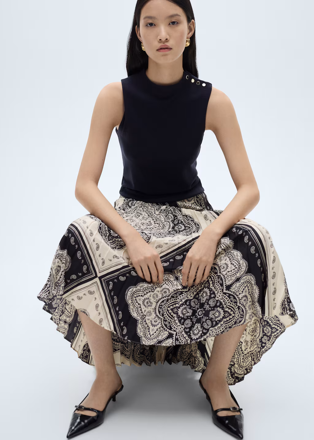 Paisley-print pleated skirt - Blue
