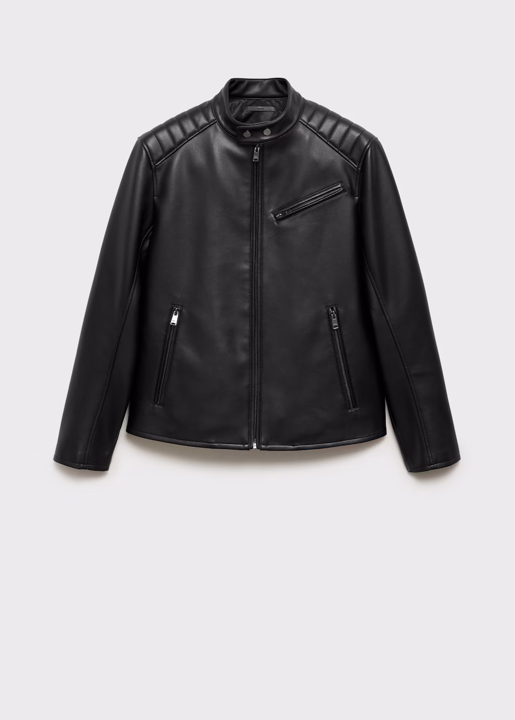 Leather-effect jacket with stitching detail - Brown