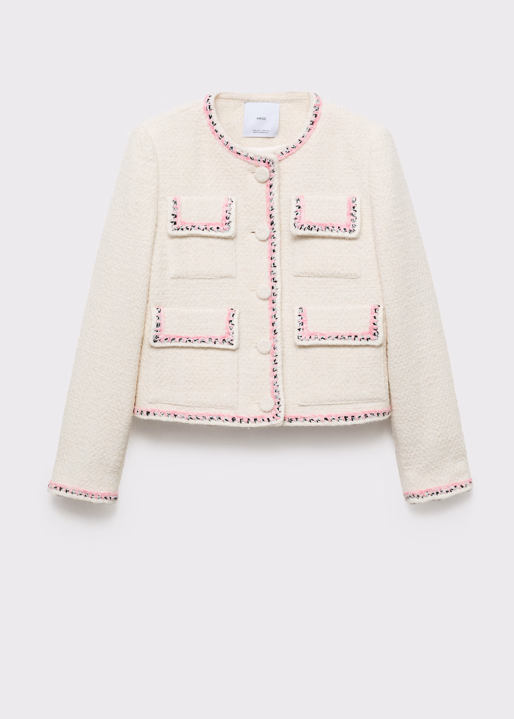 Tweed jacket with contrasting trims - Ecru