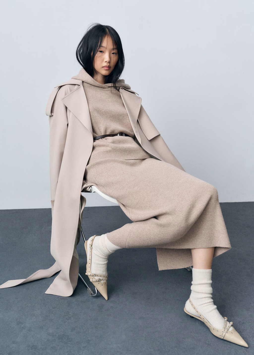 Wool-blend midi-skirt - Sand