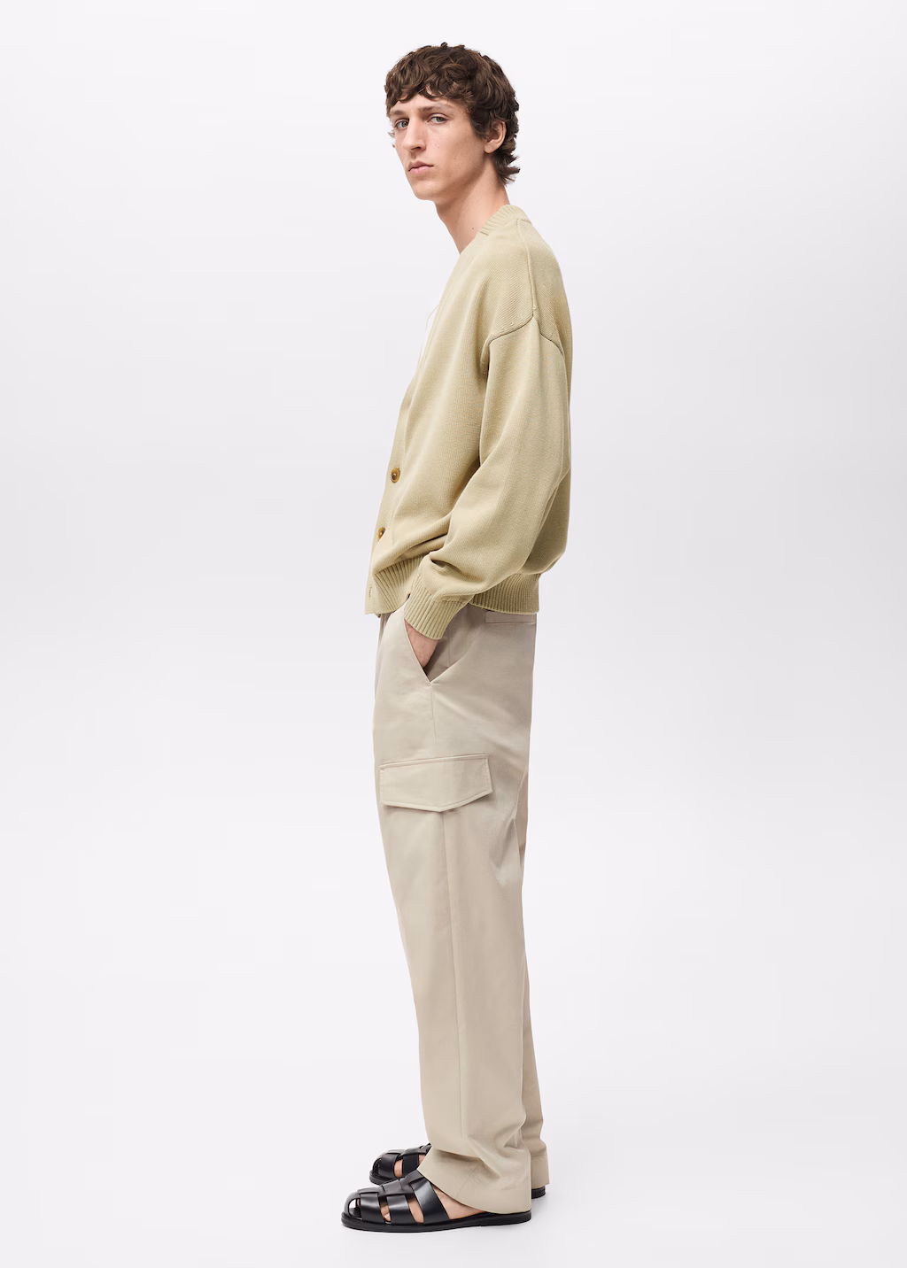 Knitted cotton cardigan with buttons - Pastel Green
