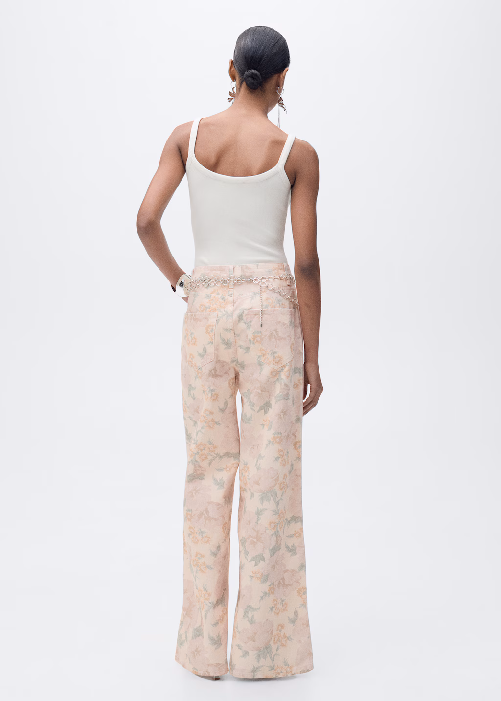 Floral-print wideleg jeans - Pastel Pink