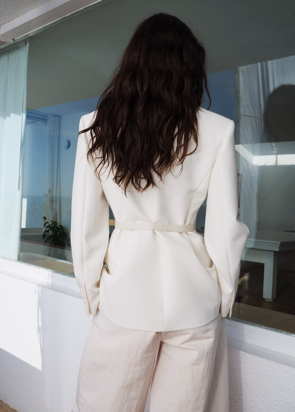 Belt structured blazer - Ecru