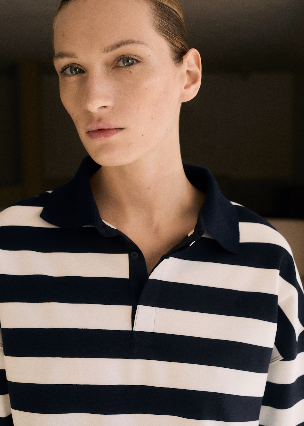 Striped polo-neck sweatshirt - Dark Navy