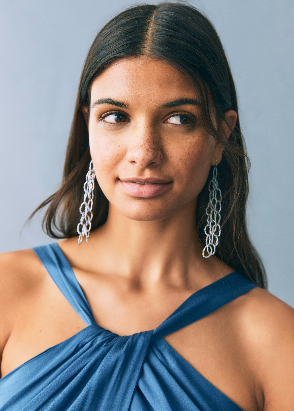 Halter-neck satin jumpsuit - Petrol Blue