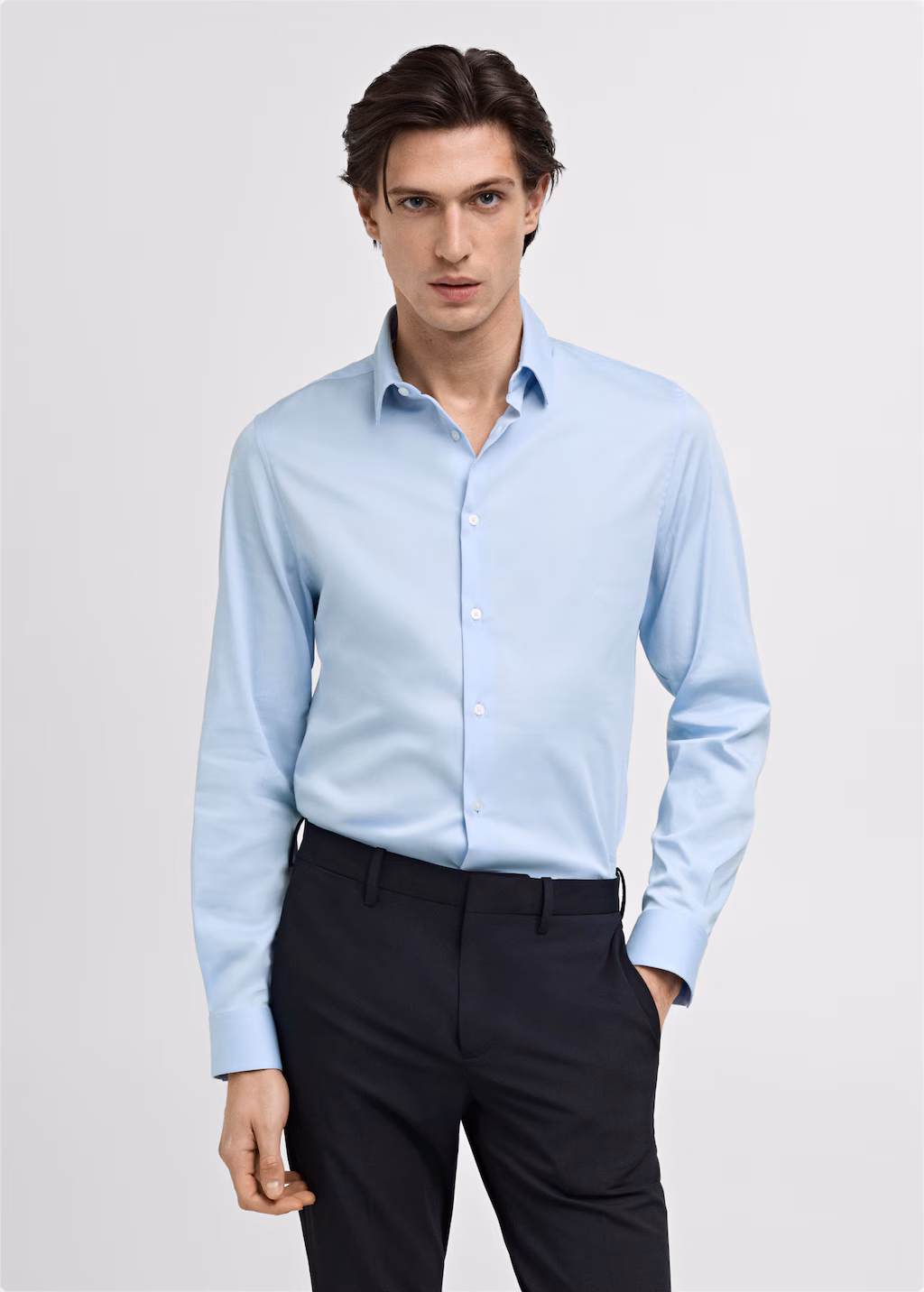 Super slim fit cotton stretch suit shirt - Brown