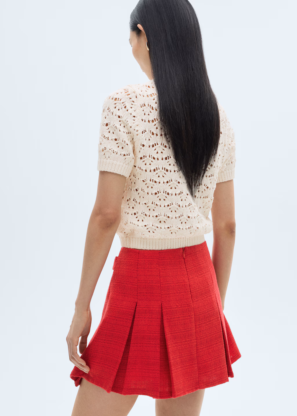 Short openwork knitted sweater - Ecru