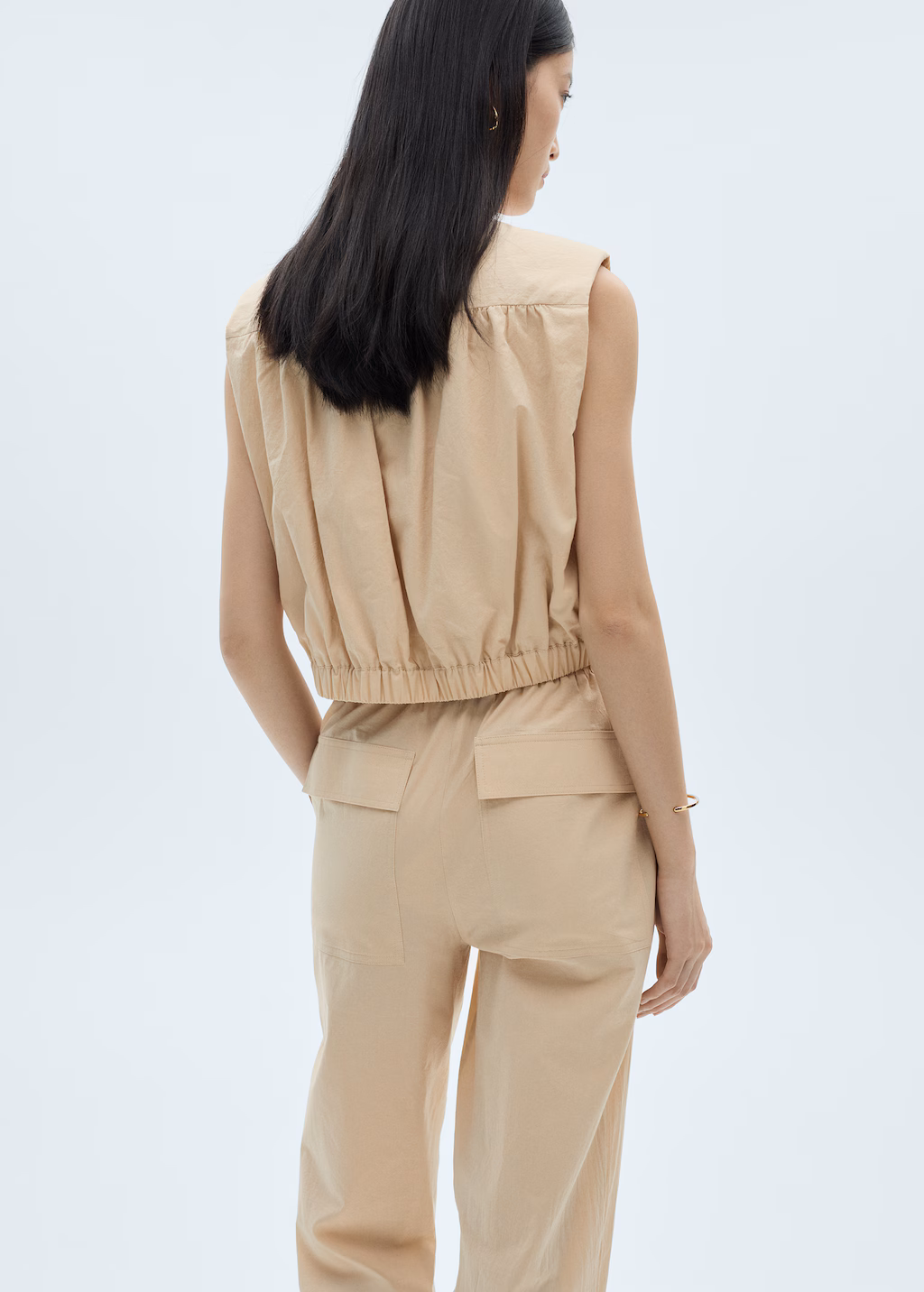 Gathered details cotton blouse - Beige