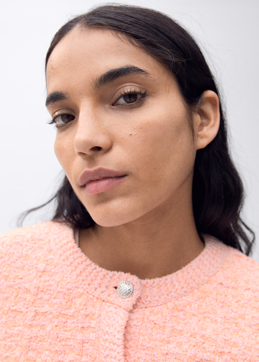 Tweed-effect jacket with jewel buttons - Pastel Pink