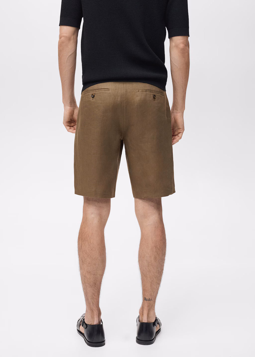Slim-fit 100% linen bermuda shorts - Dark Navy