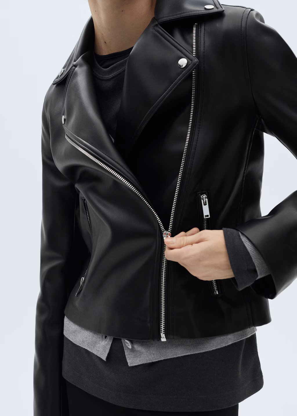 Leather-effect biker jacket - Black