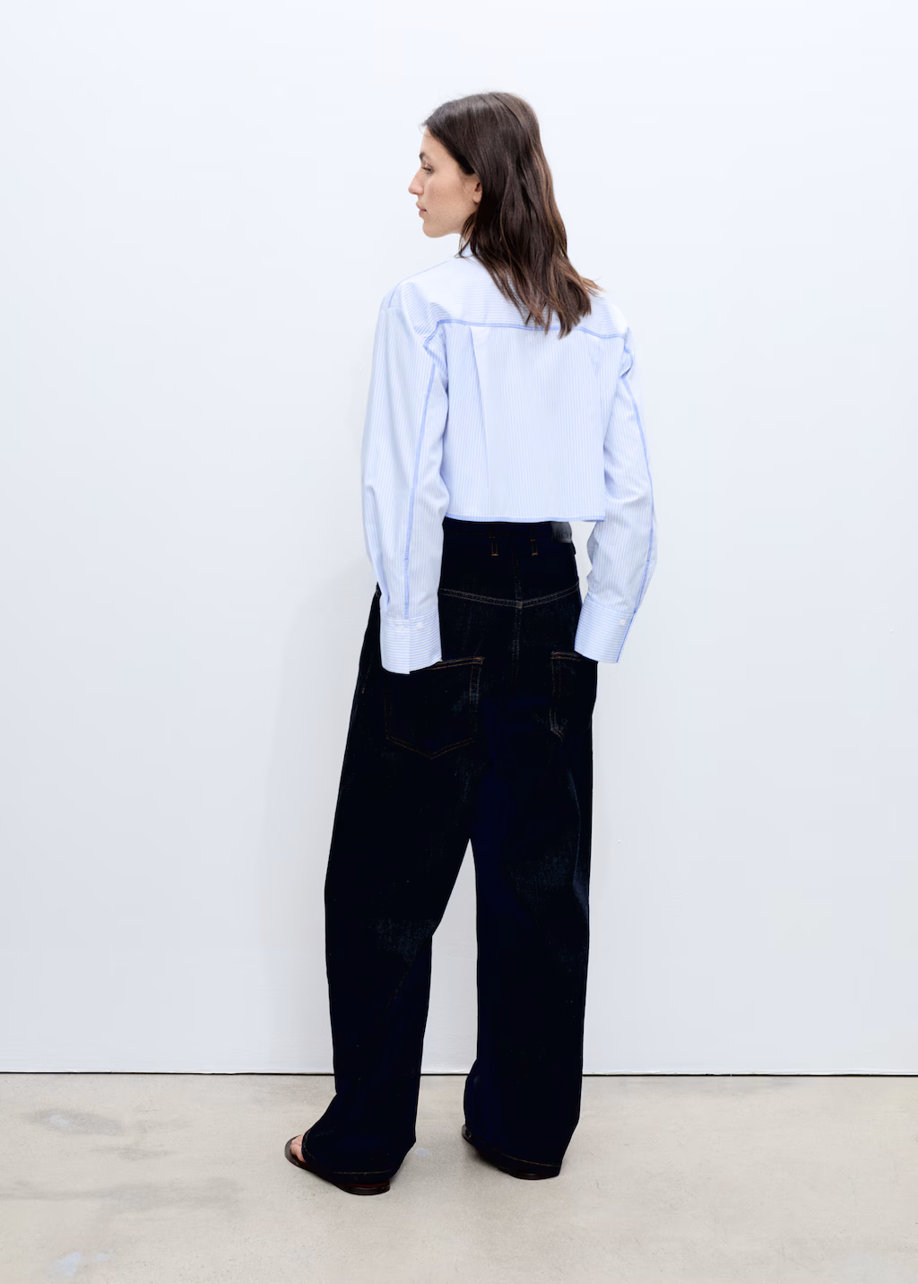 Striped crop shirt with stitching detail - Blue