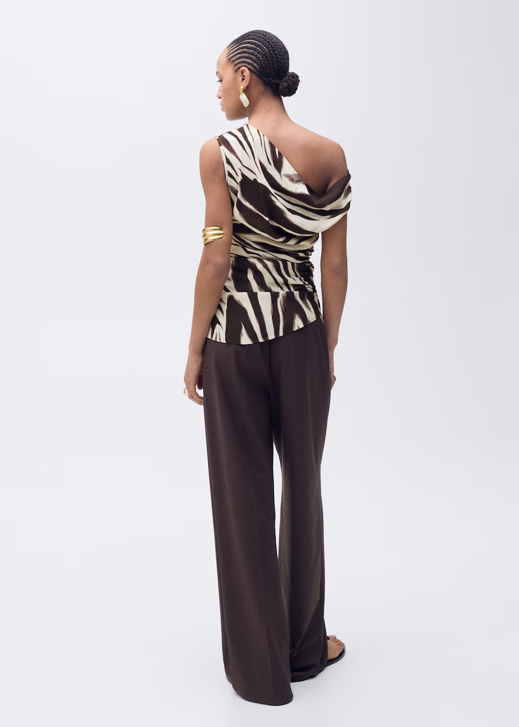 Zebra-print draped blouse - Ecru