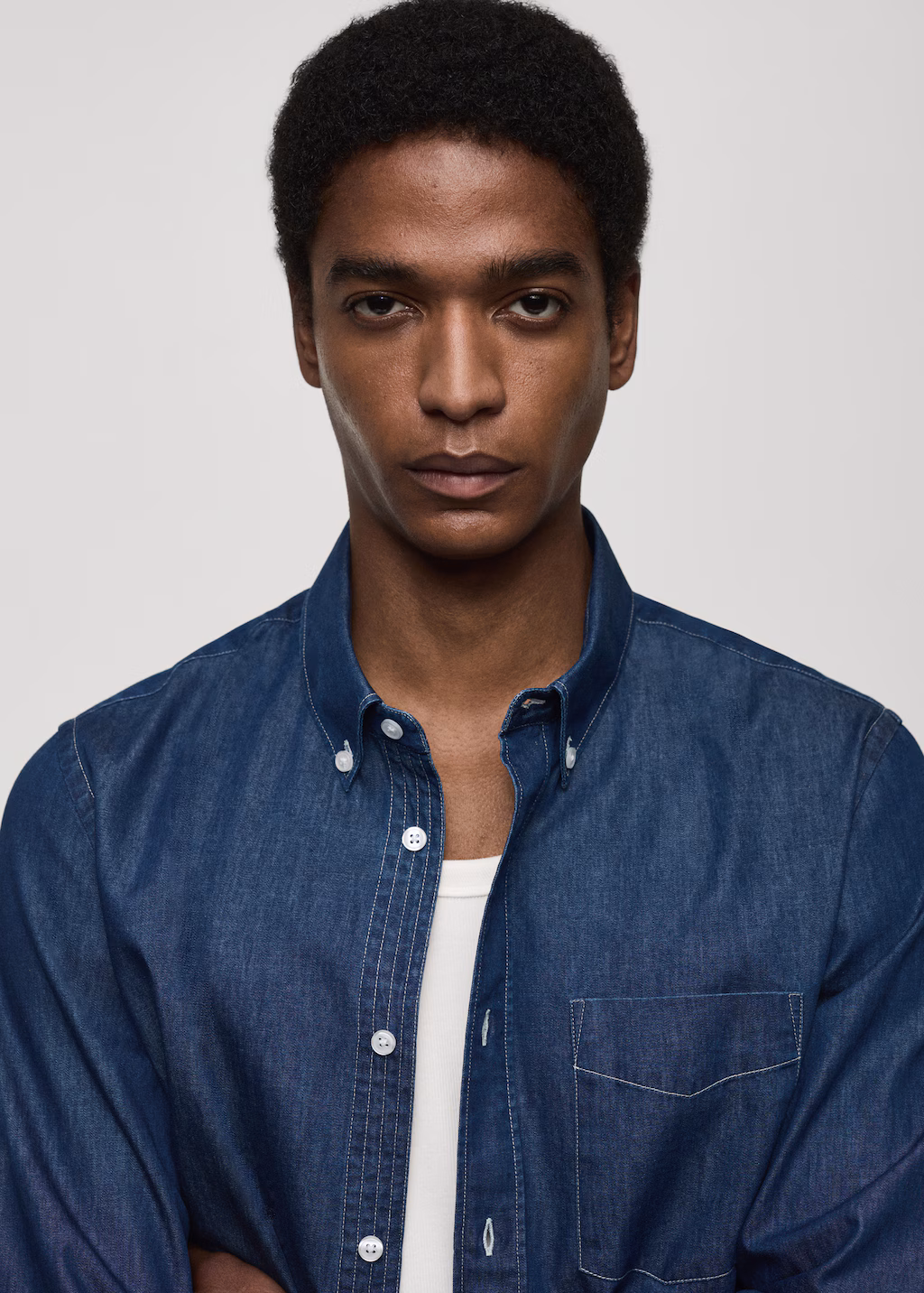 Regular-fit chambray cotton shirt - Dark Blue