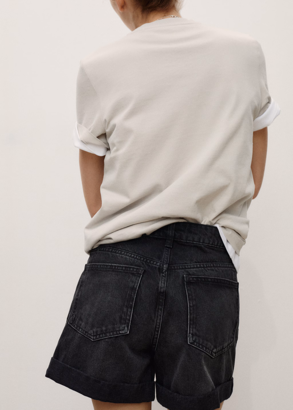 High-rise shorts with turn-down hem - Black denim