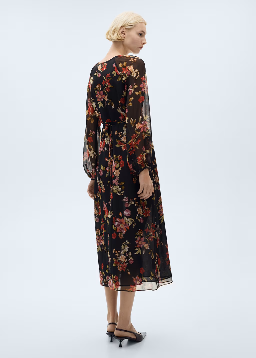 Floral puff-sleeve dress - Black