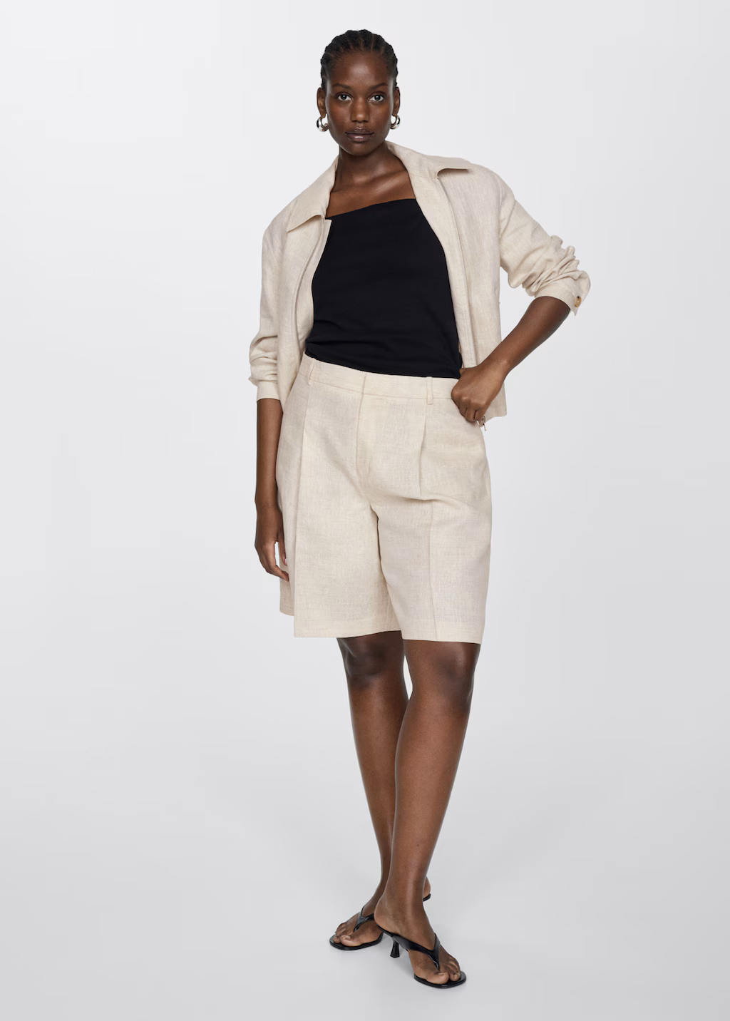 100% linen bermuda shorts - Light/Pastel Grey