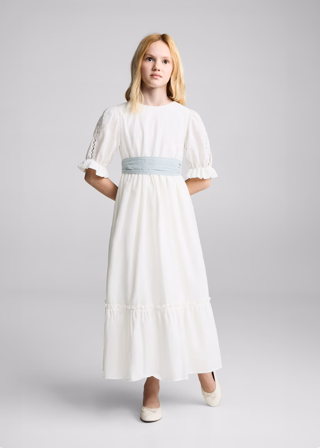 Ruffled linen dress - White