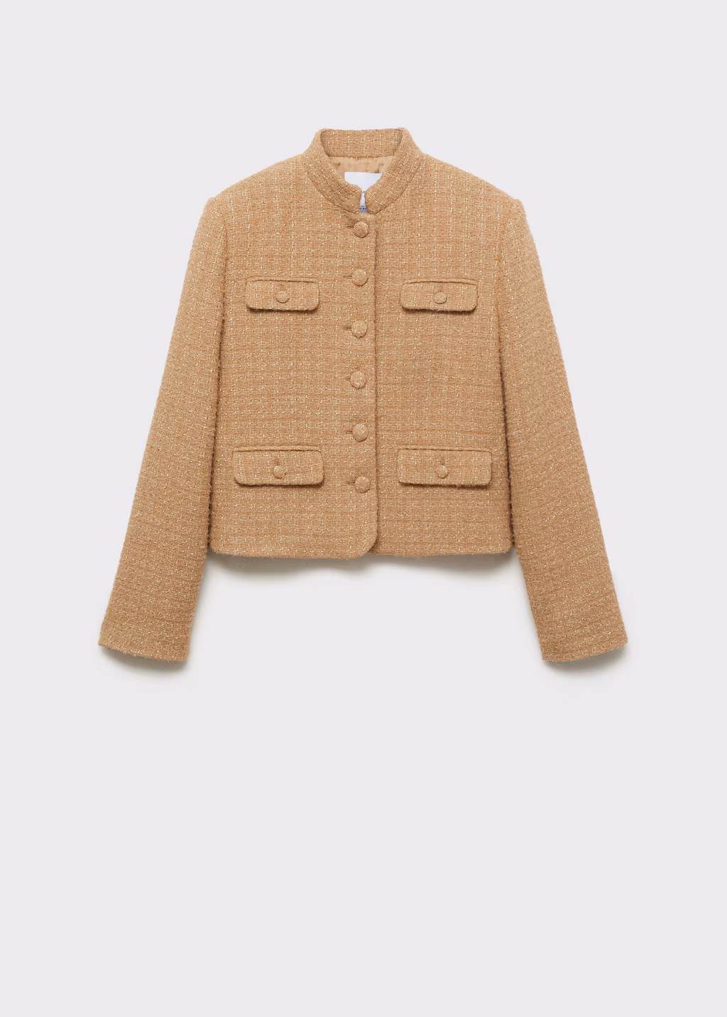 Tweed jacket with striped collar - Medium Brown