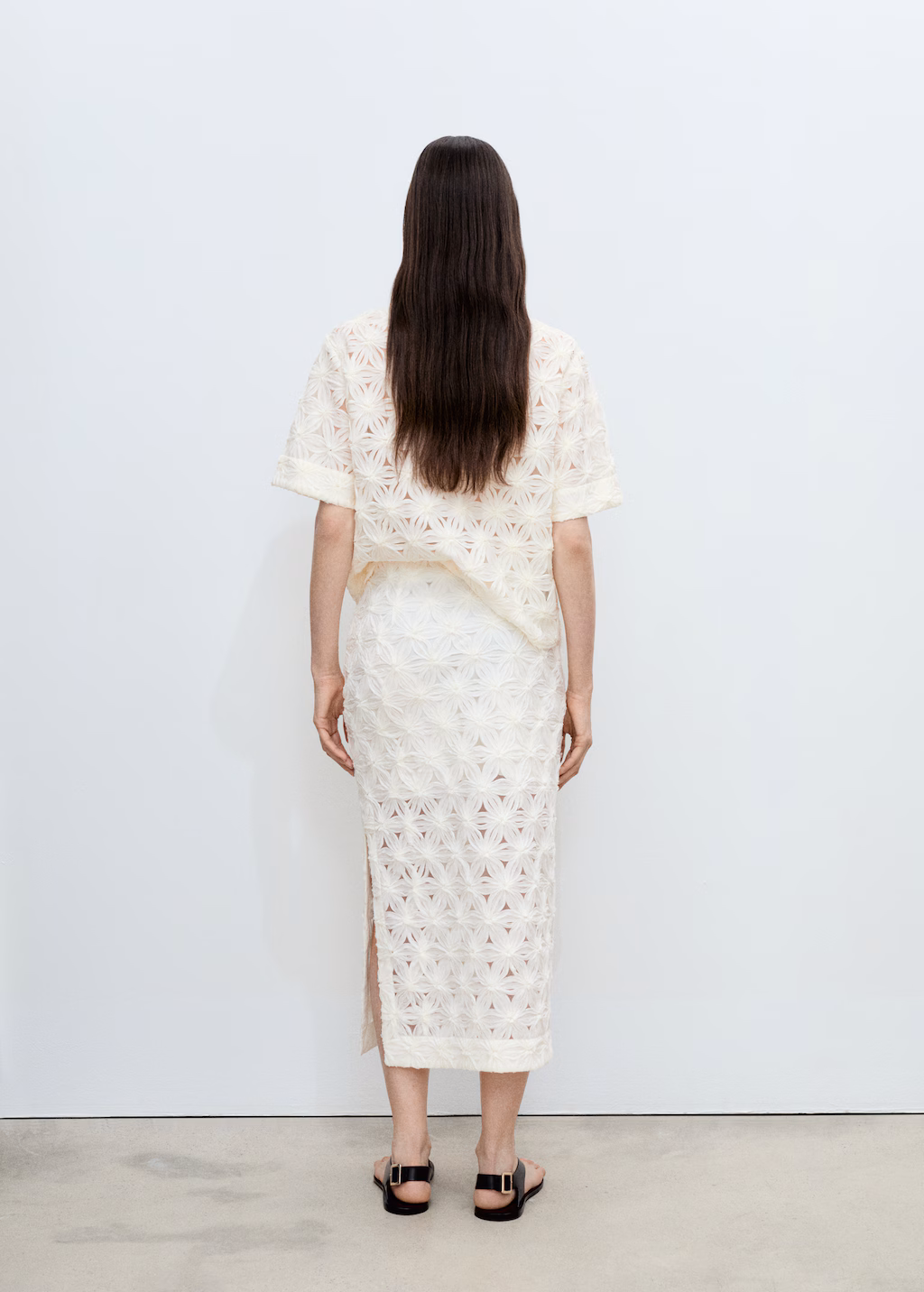 Openwork textured floral skirt - Ecru
