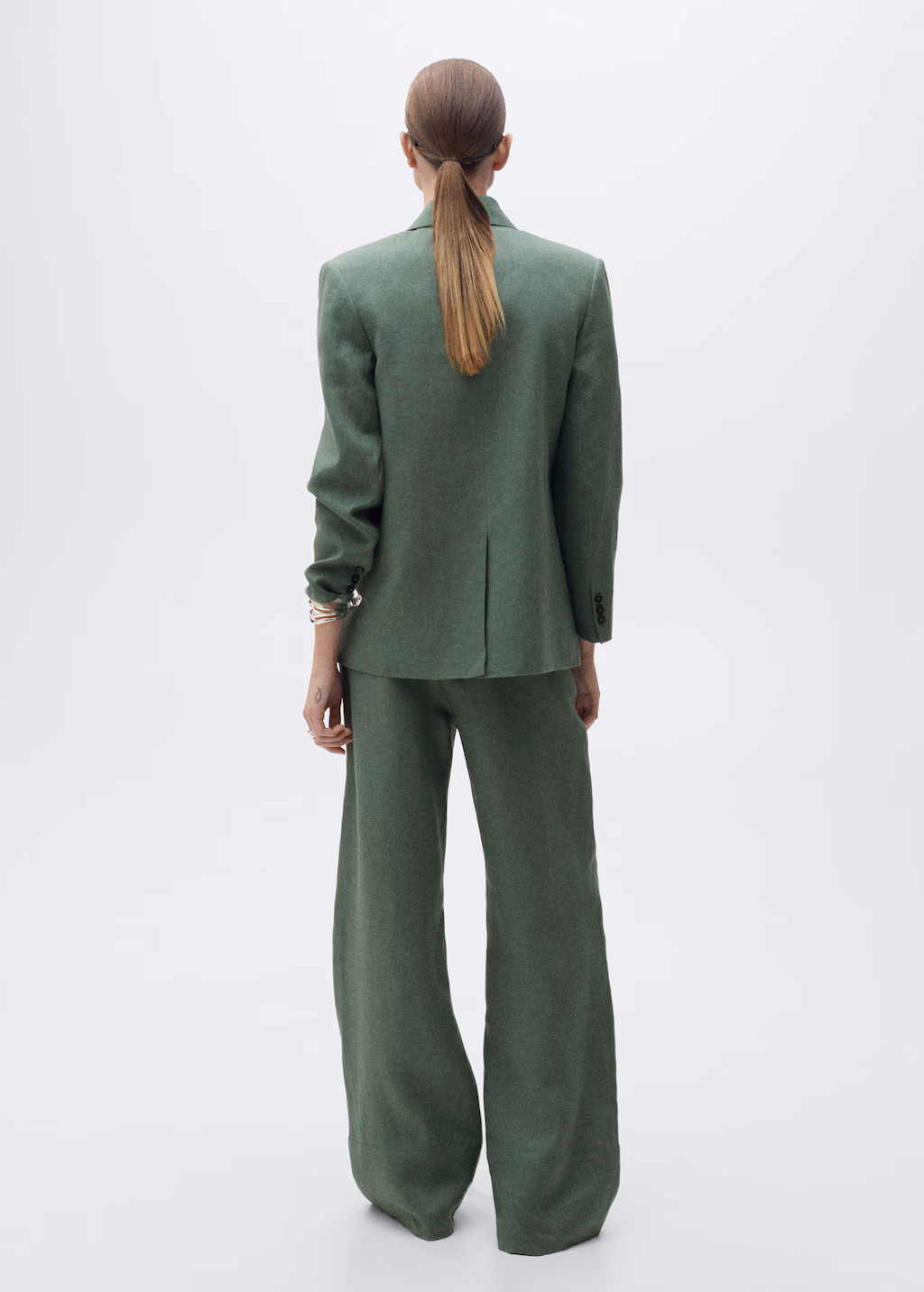 Straight linen-blend trousers - Forest Green