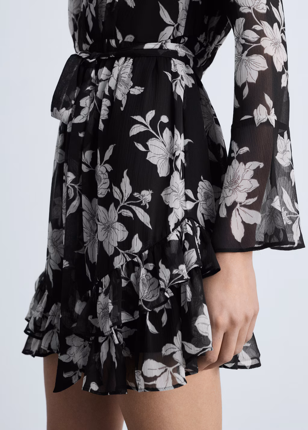 Ruffled floral print dress - Black
