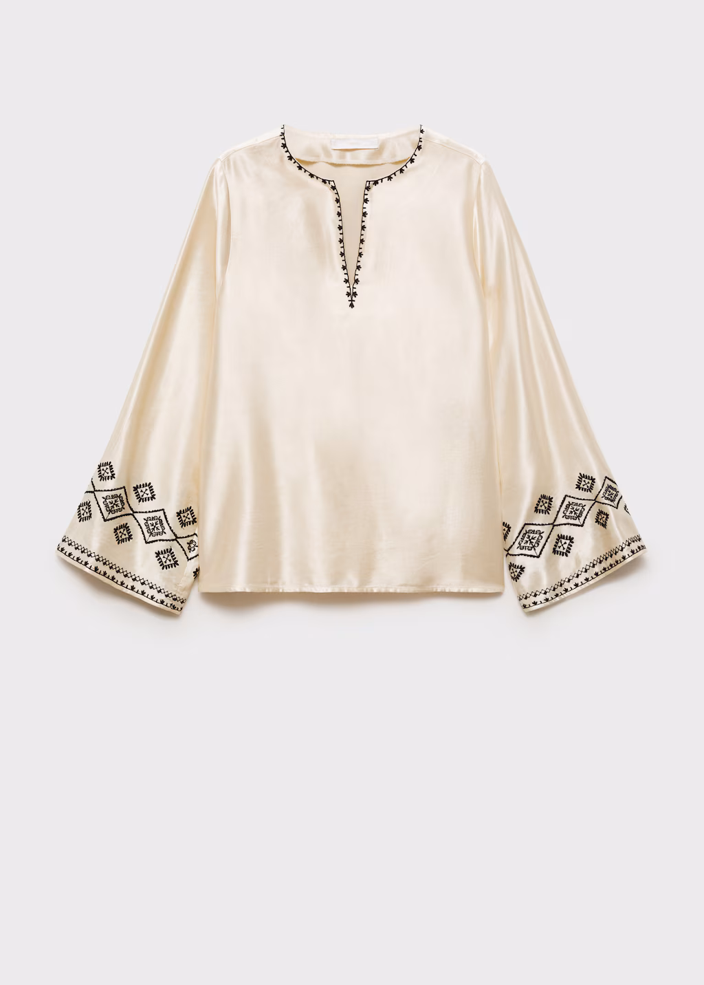 Embroidered satin blouse - Ecru