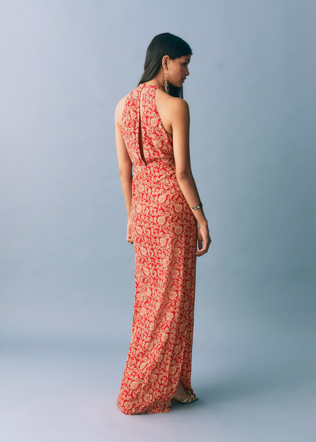 Halter-neck printed dress - Burnt Orange