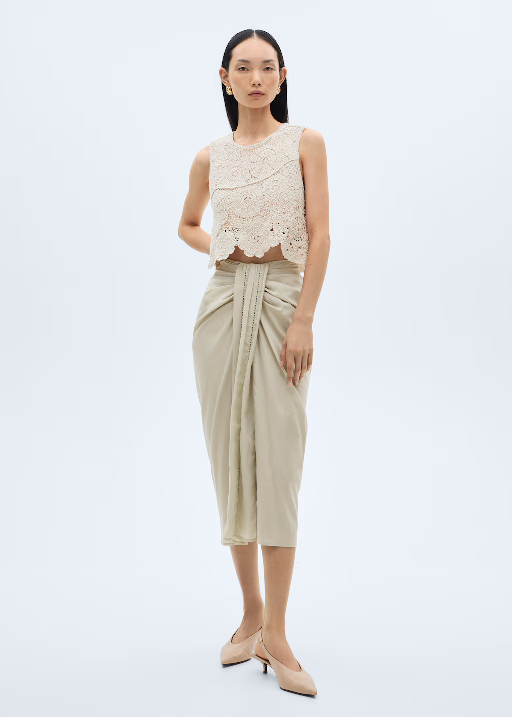 Draped midi skirt - Aqua Green