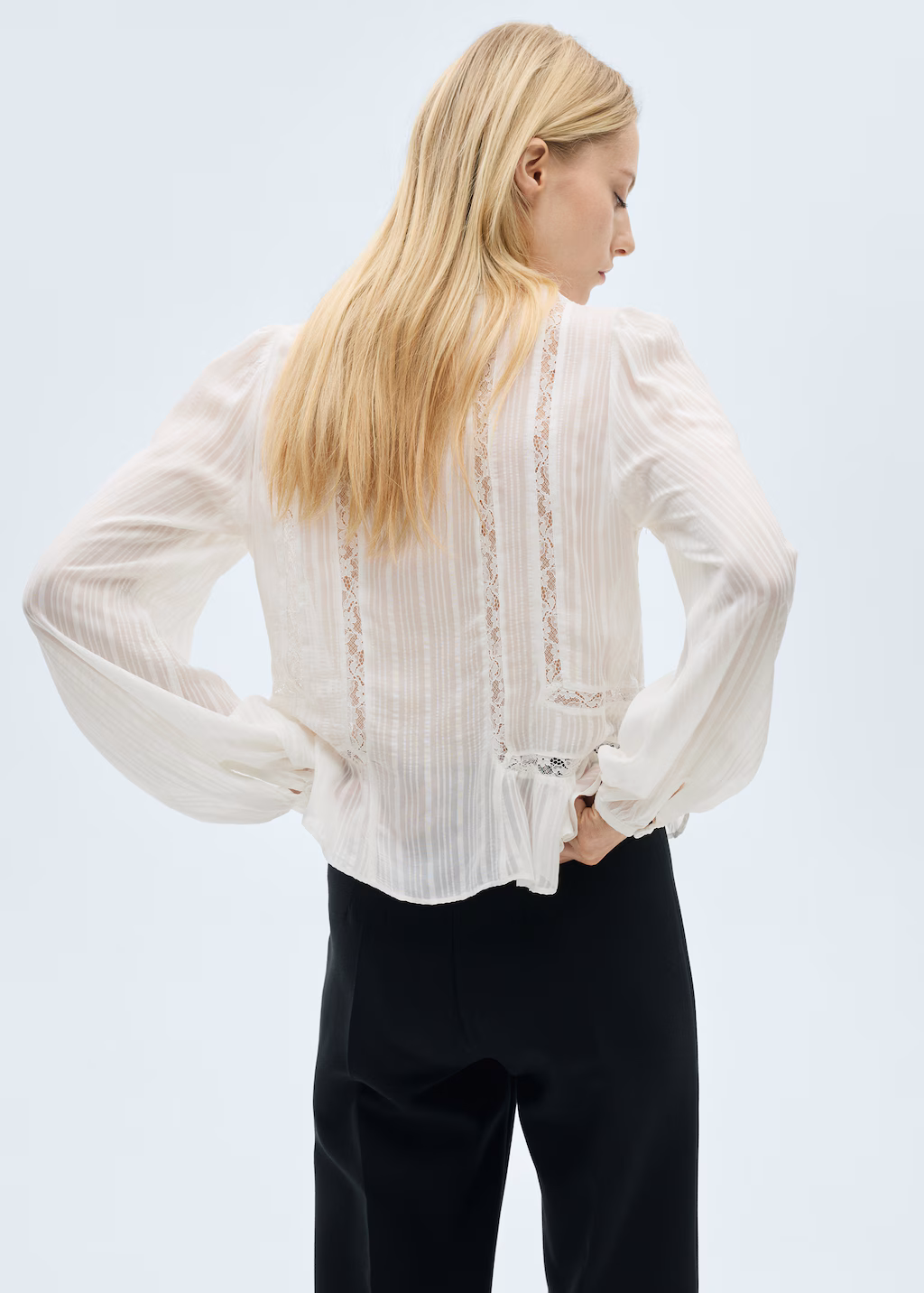 Blouse with ruffles and lace details - Off White