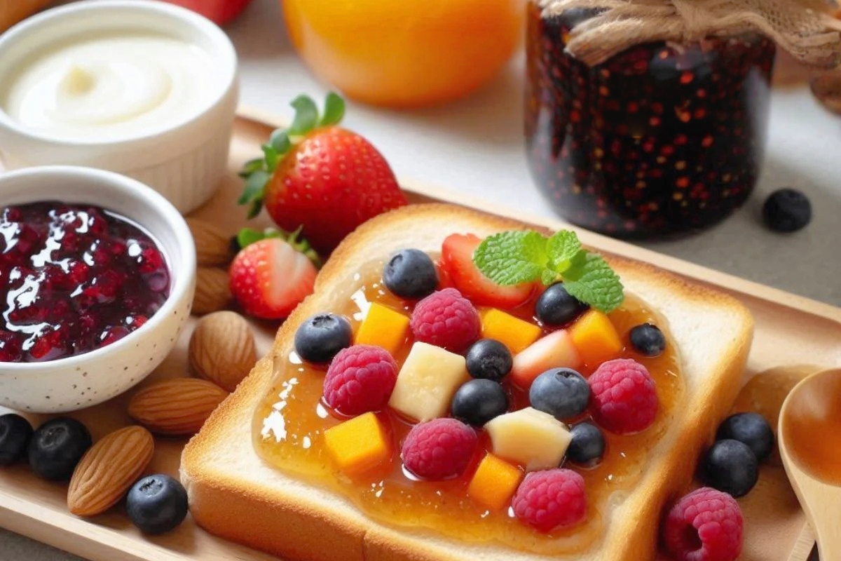 Toast aux confitures assorties et probiotiques