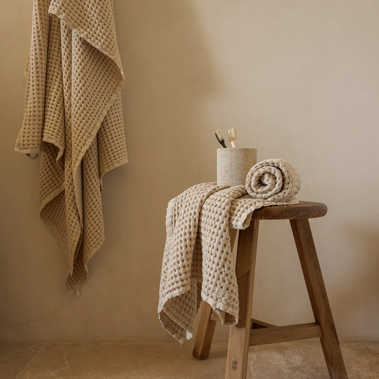 Waffelpiqué Stonewashed Set 3-Teilig