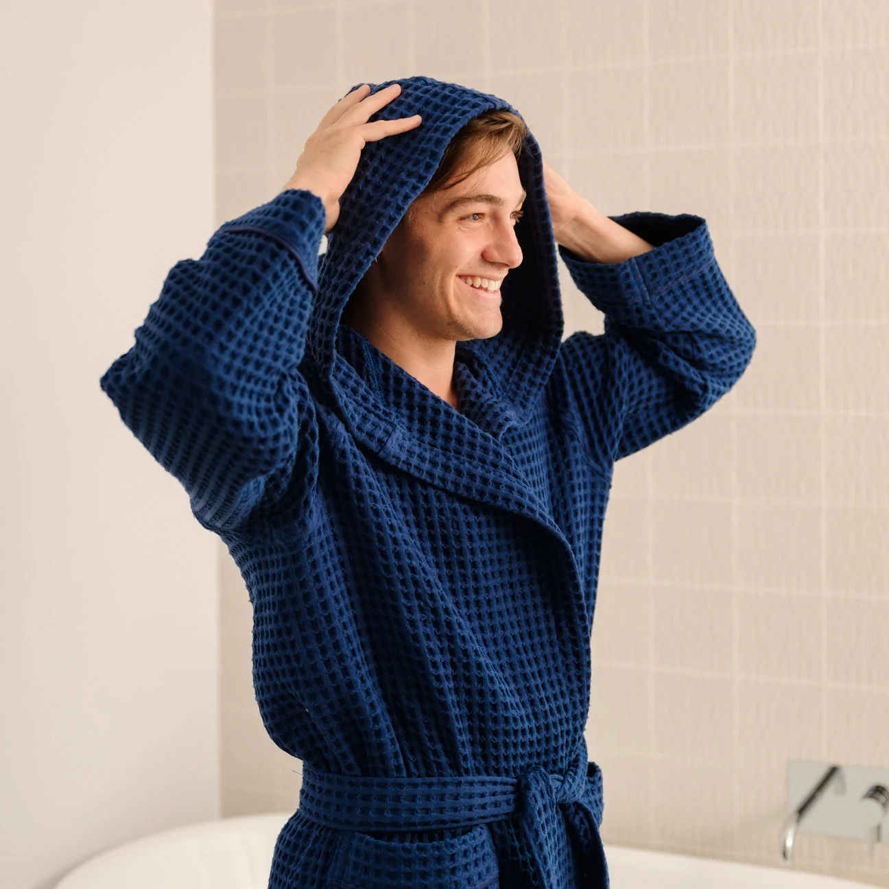 Bademantel Waffelpiqué mit Kapuze