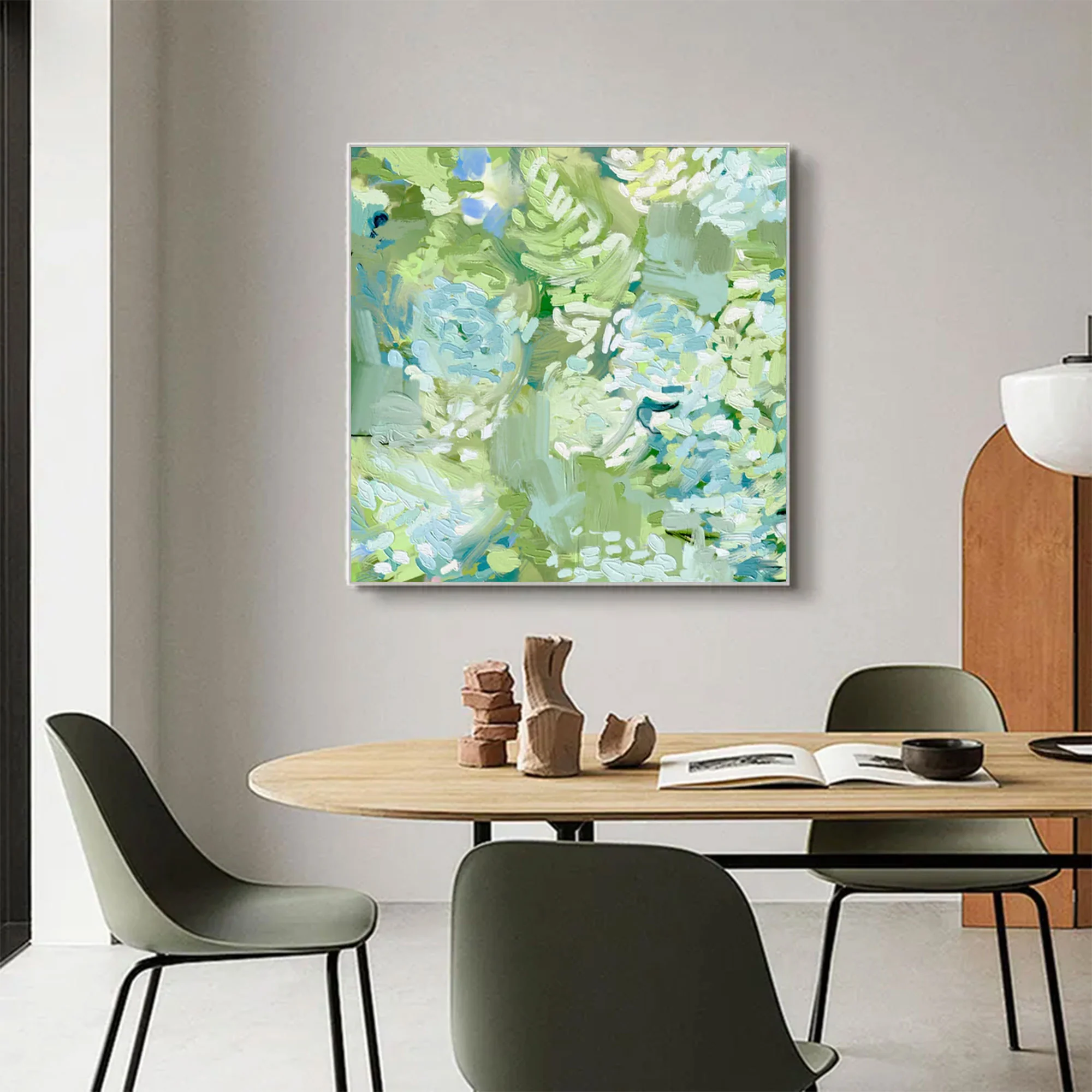 Large Square Abstract Green Garden Art | MuroArt #WGA 032
