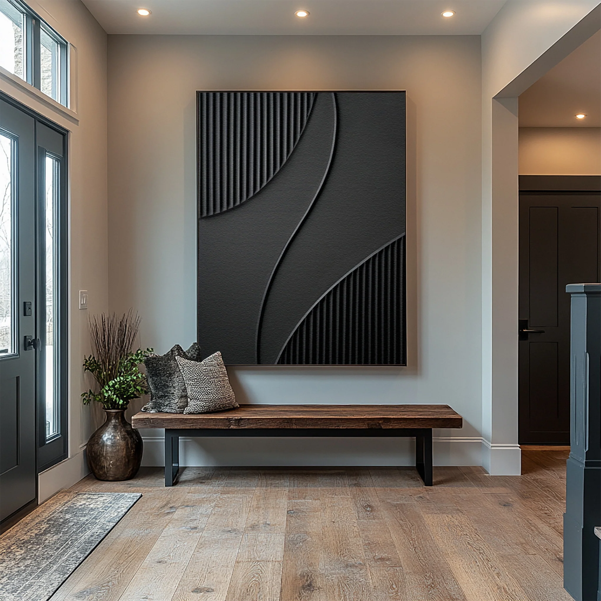 Modern Abstract with Vertical Striations and Black Bands #BGA 329