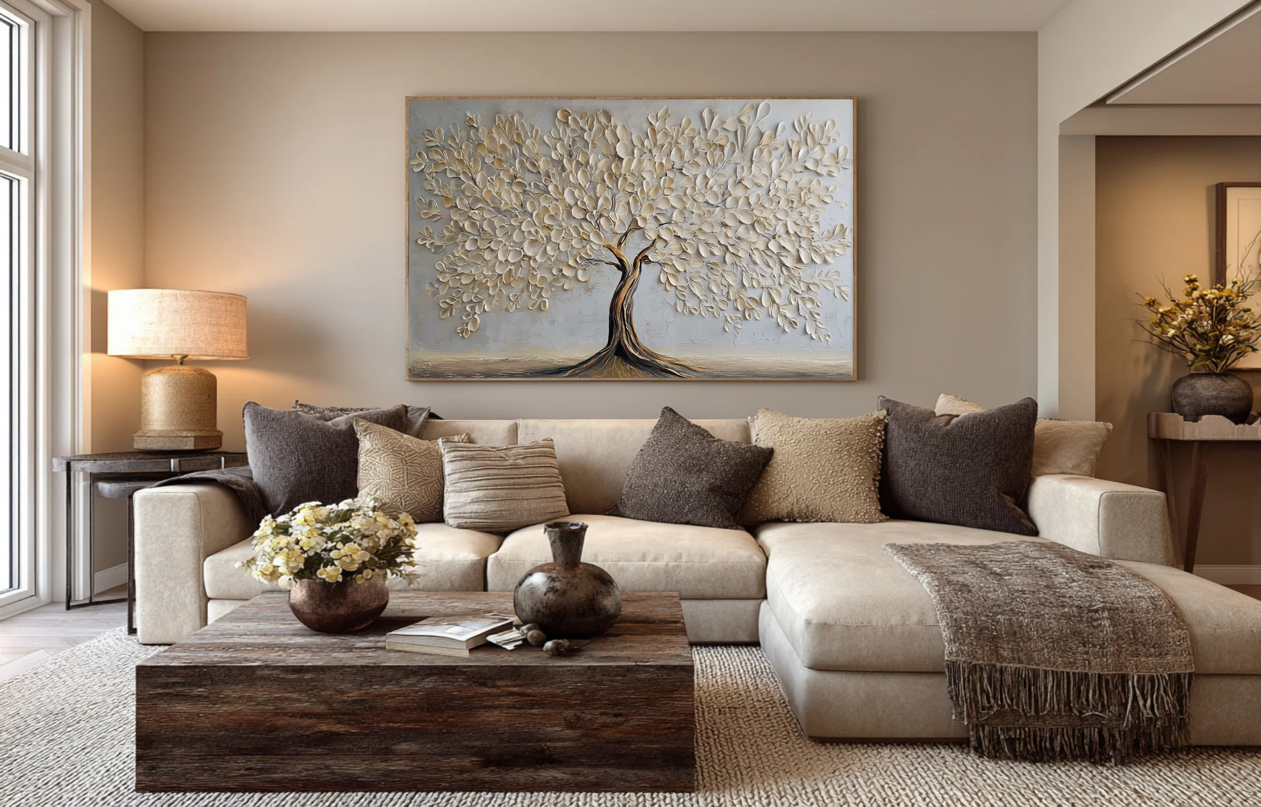 Gold and White Tree Wall Decor: Textured Abstract Art #WG 064
