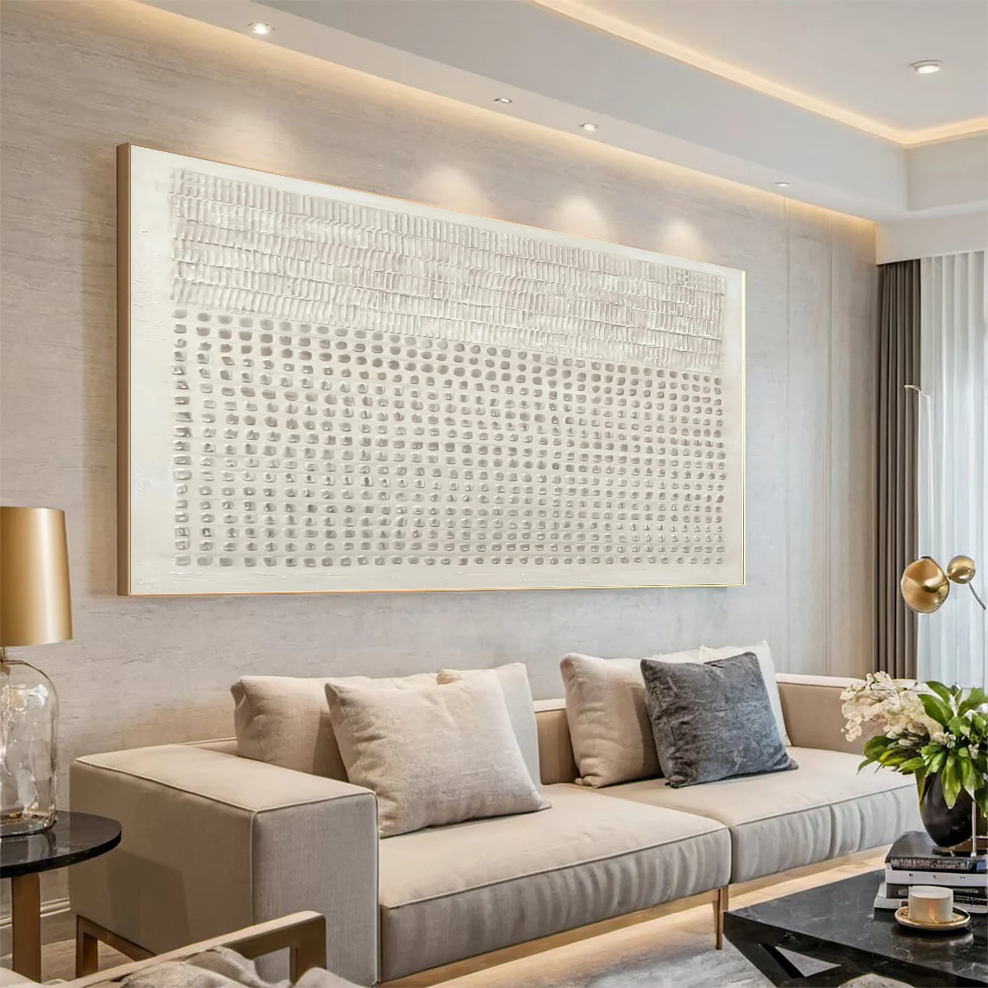 Minimalist White Relief Painting Living Room Wall Art #WG 029